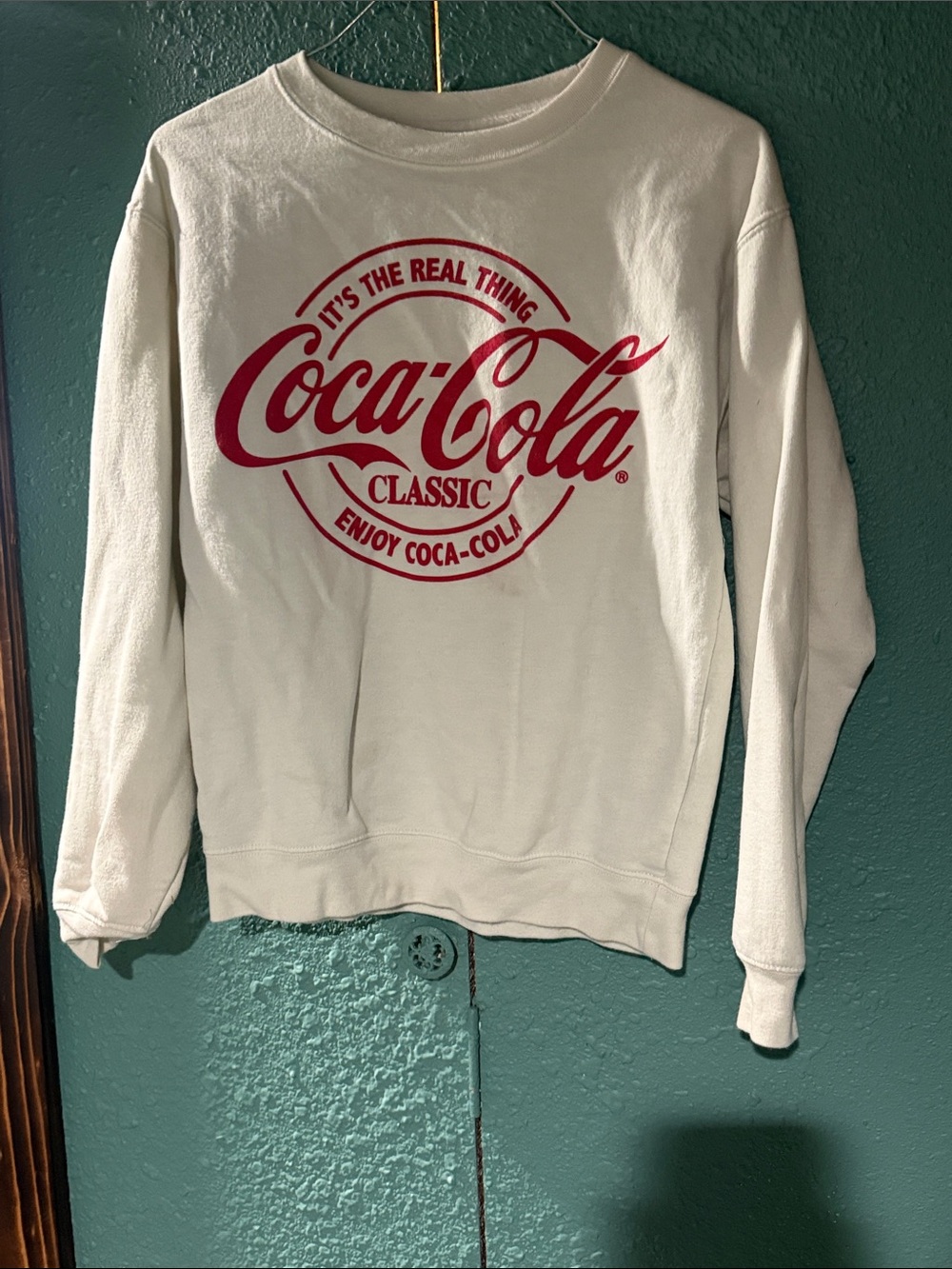 Coca Cola White Crew Sweatshirt with Red Logo - Women's
